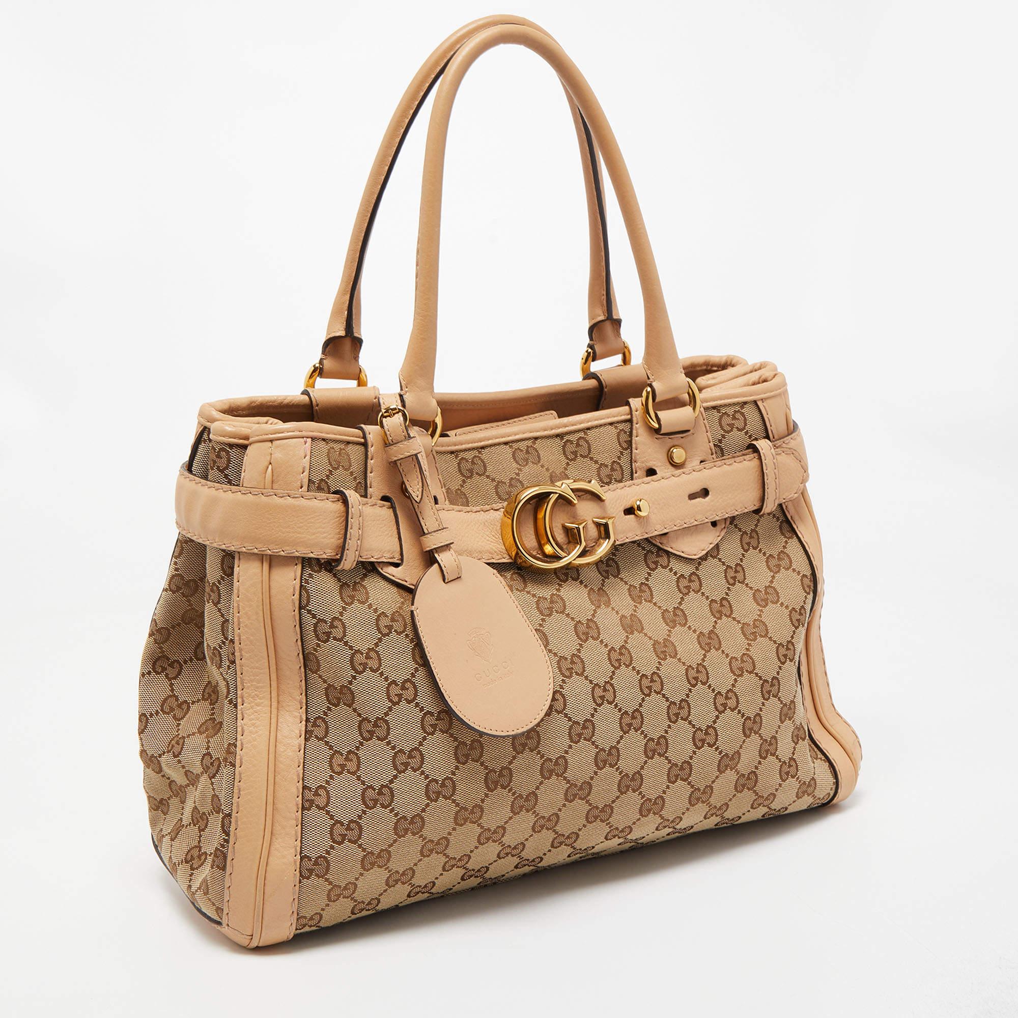 Women's Gucci Beige GG Canvas and Leather Medium Running Tote