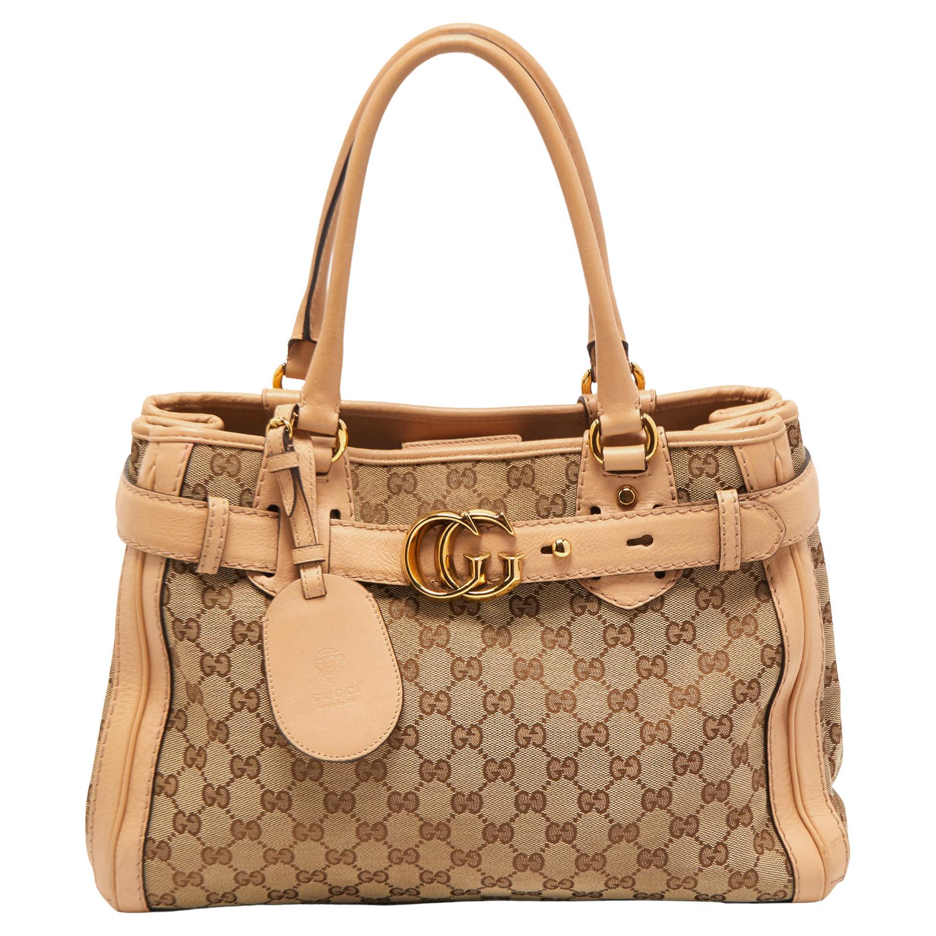 Gucci Beige GG Canvas and Leather Medium Running Tote at 1stDibs