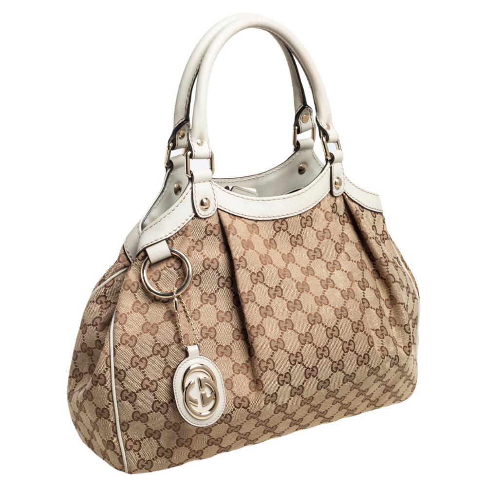 Gucci Beige GG Canvas und Leder Medium Sukey Tote Damen
