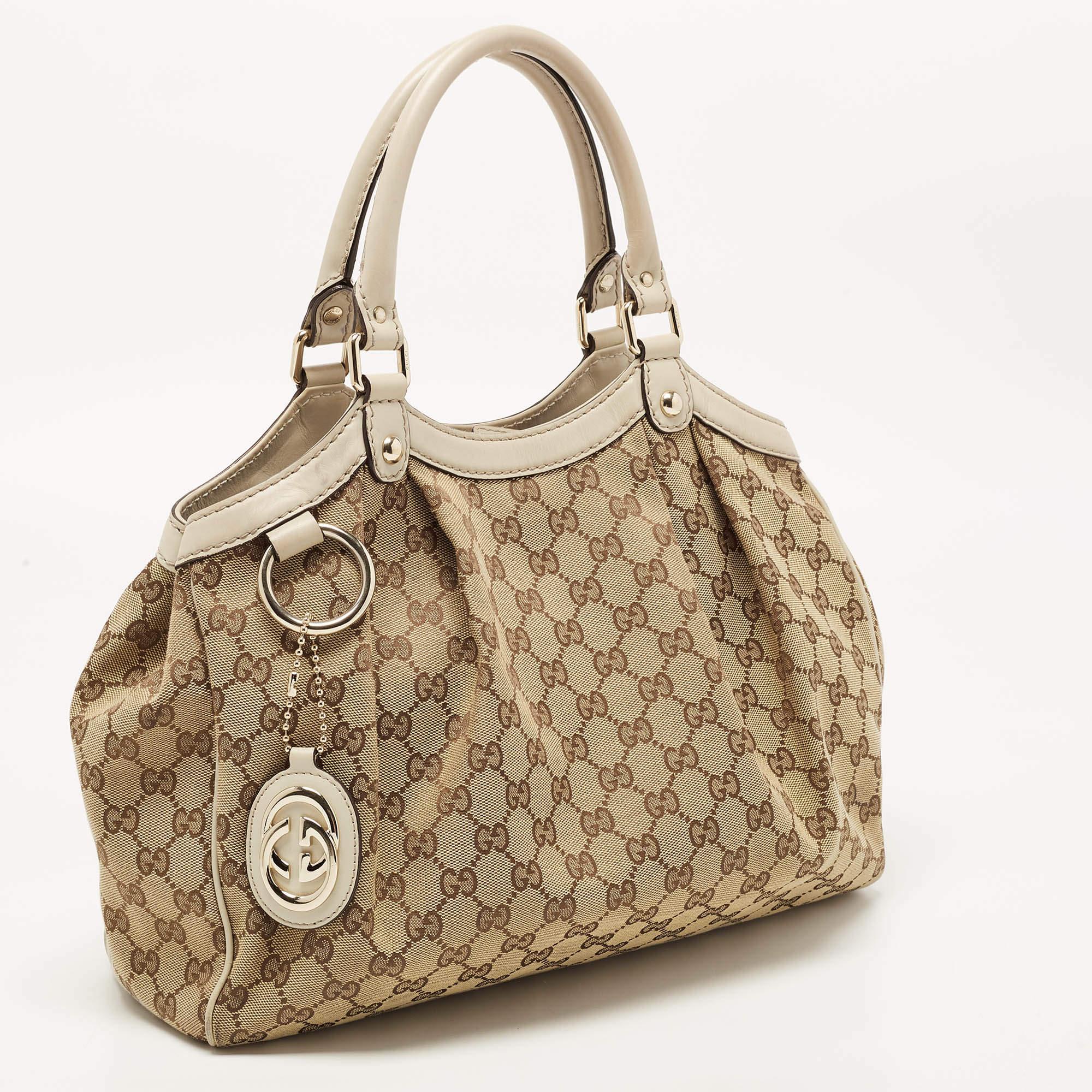 Women's Gucci Beige GG Canvas and Leather Medium Sukey Tote