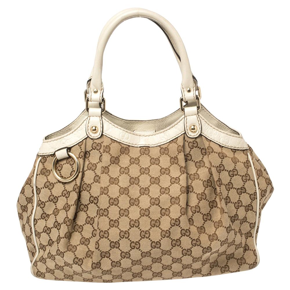 Gucci Beige GG Canvas and Leather Medium Sukey Tote