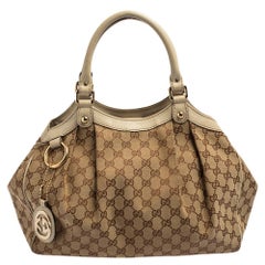 Gucci Beige GG Canvas and Leather Medium Sukey Tote
