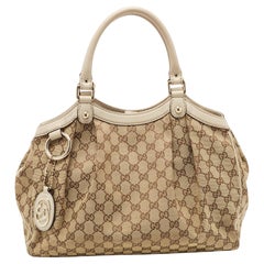 Gucci Beige GG Canvas und Leder Medium Sukey Tote