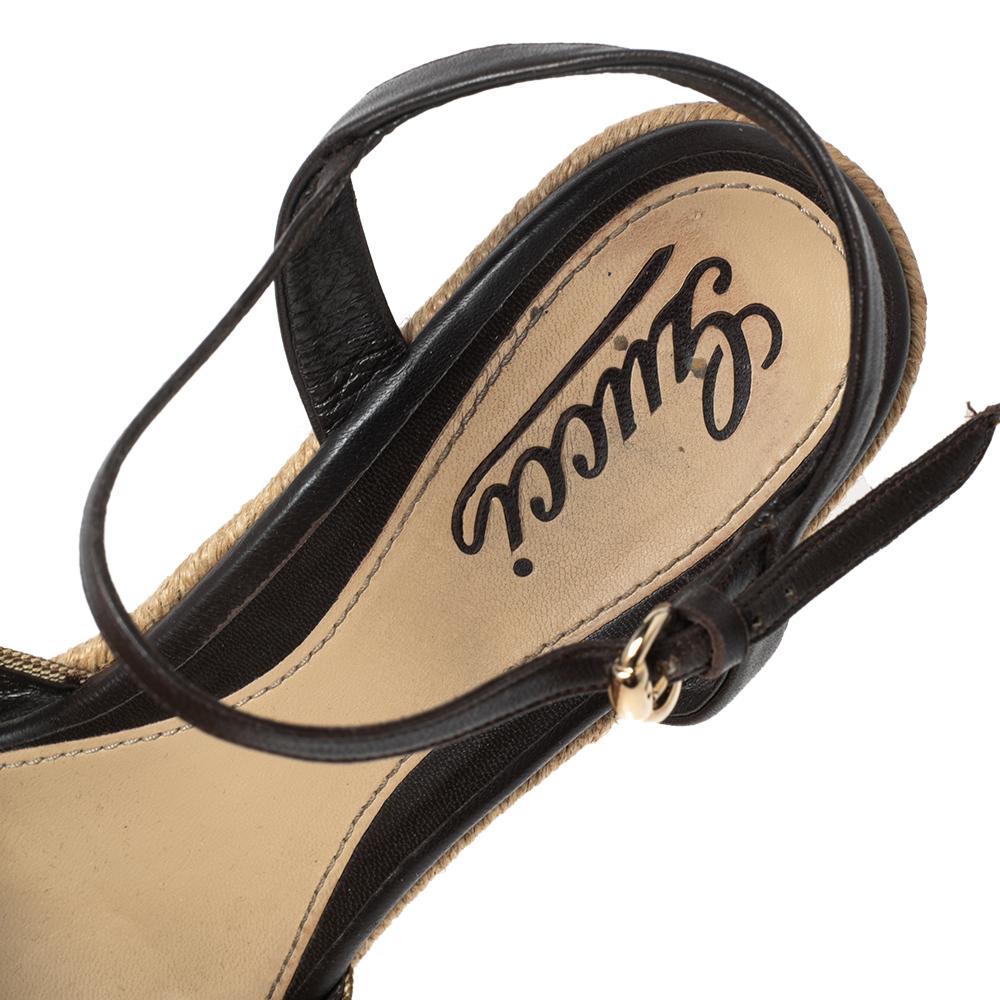 Gucci Beige GG Canvas and Leather Penelope Espadrille Wedge Sandals Size 37.5 2