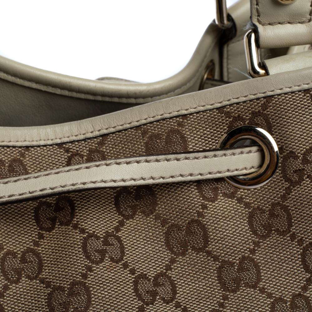 Gucci Beige GG Canvas and Leather Preggy Braided Bamboo Tassel Tote 5