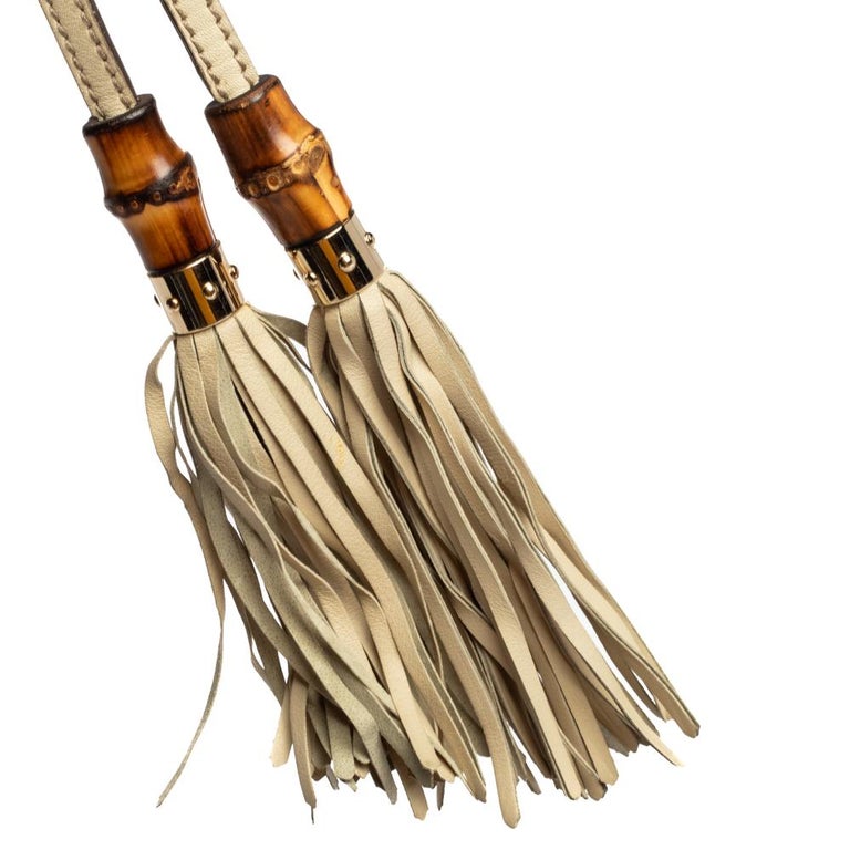 Gucci Beige GG Canvas and Leather Preggy Braided Bamboo Tassel Tote at 1stDibs