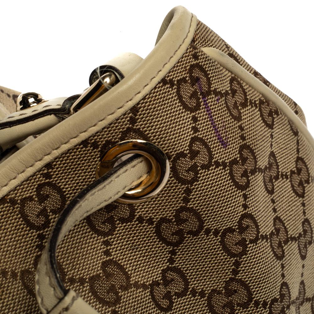 Gucci Beige GG Canvas und Leder Preggy geflochtene Bambus Quaste Tote 5
