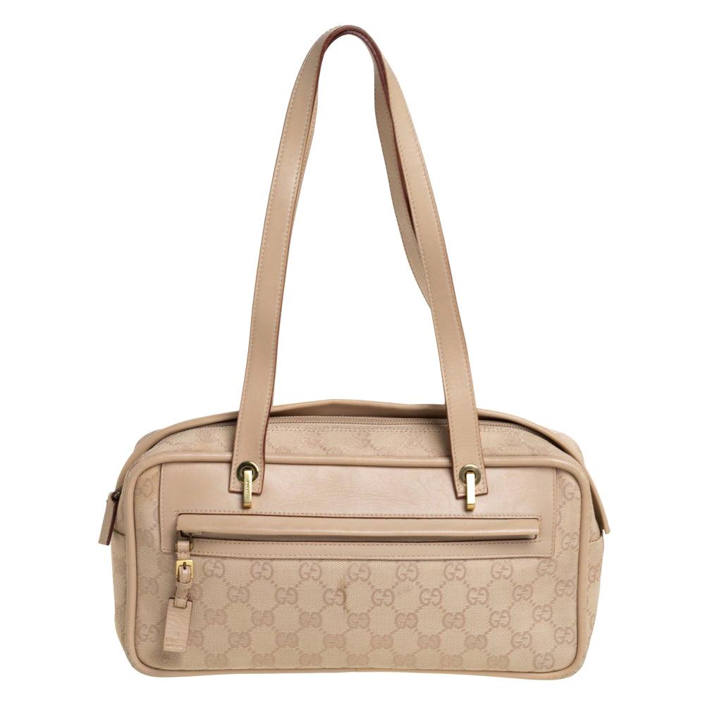 Gucci Beige GG Canvas and Leather Satchel