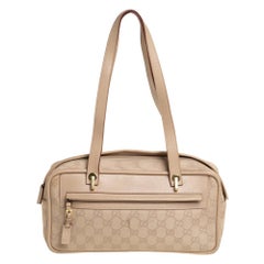 Vintage Gucci Beige GG Canvas and Leather Satchel