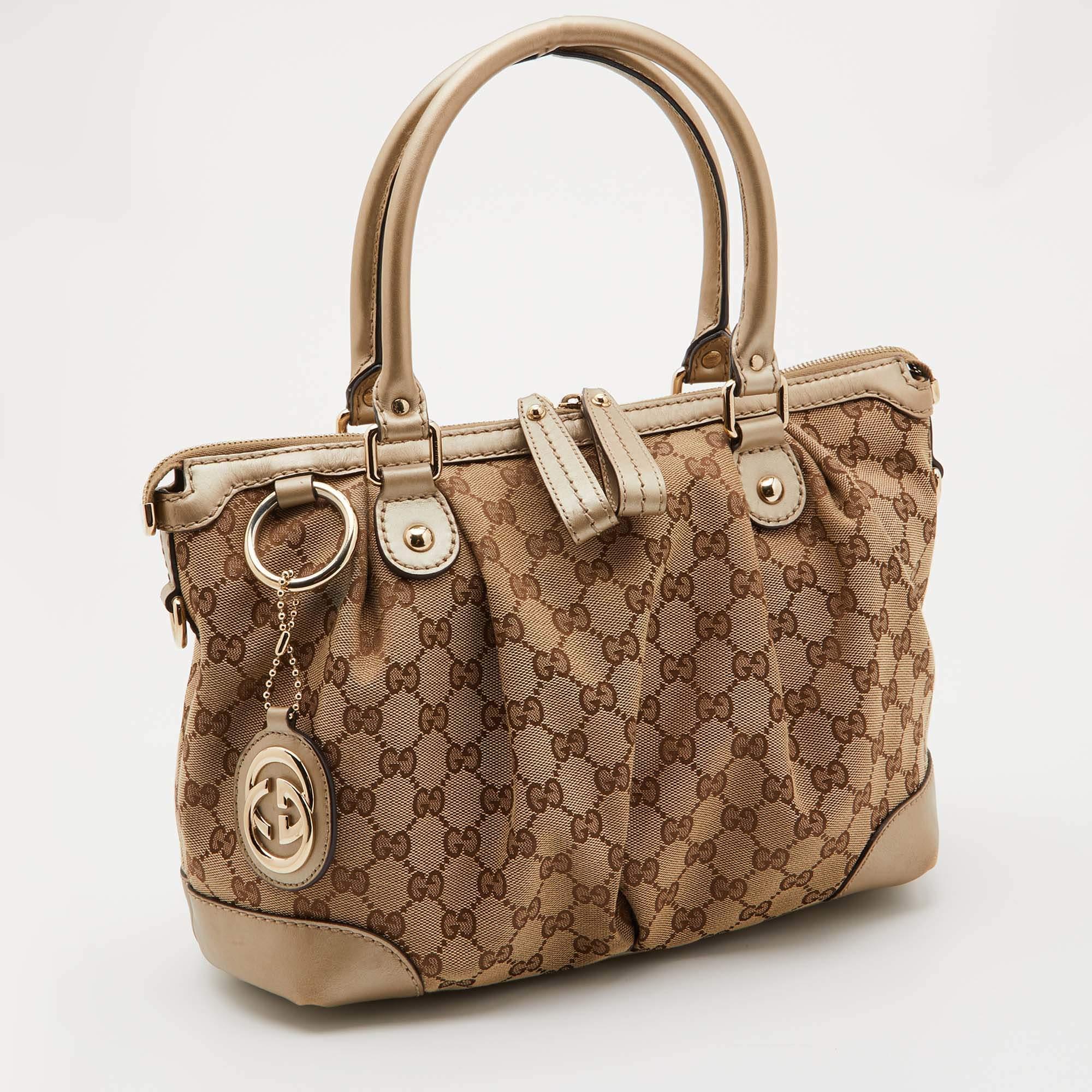 Women's Gucci Beige GG Canvas and Leather Sukey Tote