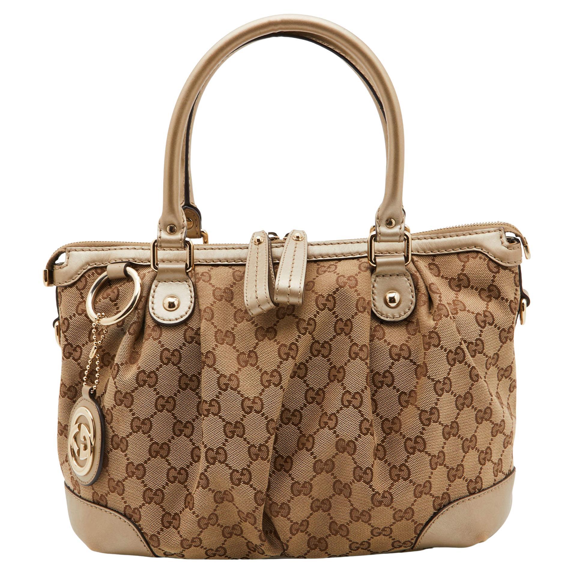Gucci Beige GG Canvas and Leather Sukey Tote