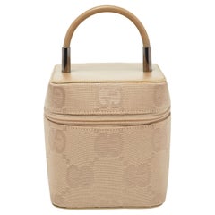 Gucci Beige GG Kosmetiktasche aus Segeltuch und Leder