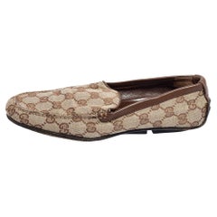 Gucci Beige GG Canvas and Leather Vintage Loafers Size 36