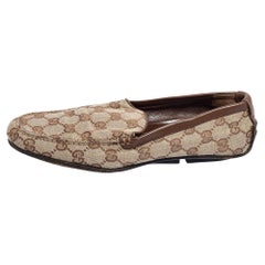 Gucci - Mocassins vintage en toile et cuir beige GG, taille 36