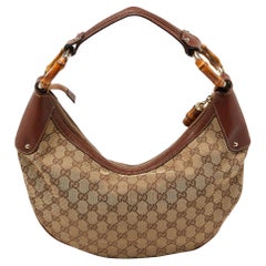 Gucci Beige GG Canvas and Leather Web Bamboo Ring Hobo