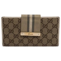 Gucci Beige GG Segeltuch und Leder Web Continental Brieftasche