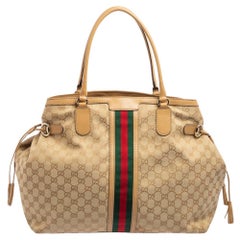 Gucci Beige GG Canvas And Leather Web Detail Shopper Tote