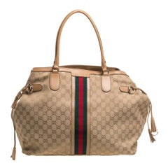 Gucci Beige GG Canvas und Leder Web Tote Gucci Beige GG Canvas und Leder Web Tote
