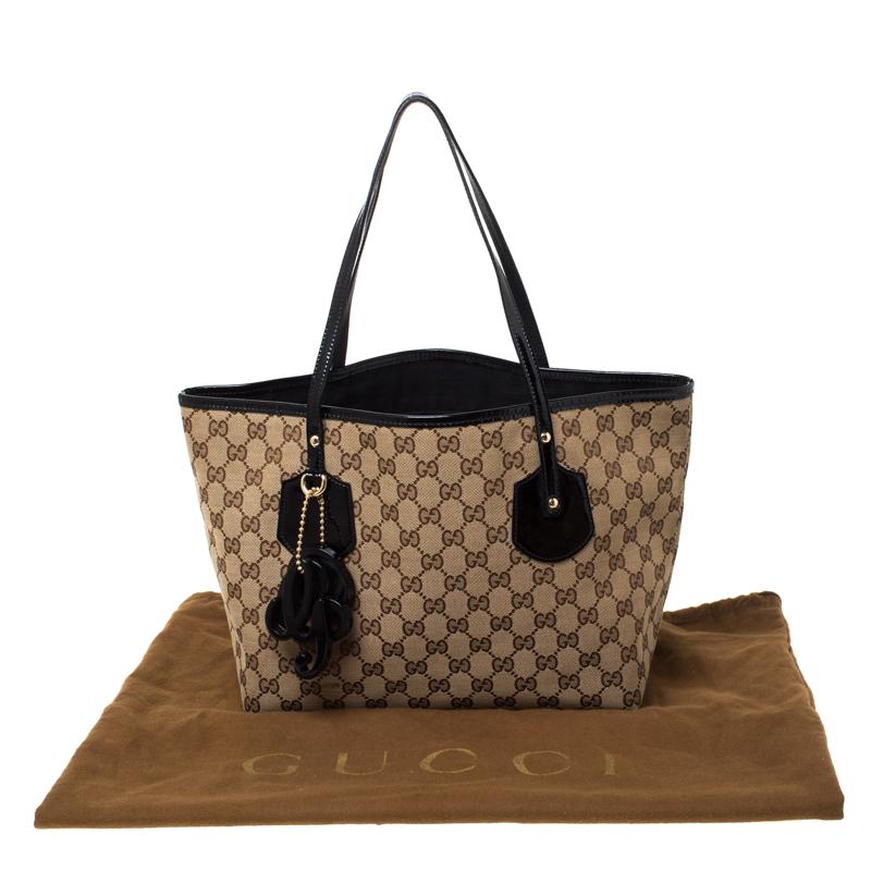 Gucci Beige GG Canvas and Patent Leather Medium Jolie Charm Tote 7