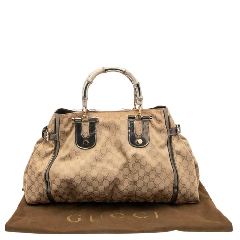 Gucci Beige GG Canvas And Patent Leather Pop Bamboo Handle Tote 8