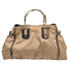 Gucci Beige GG Canvas And Patent Leather Pop Bamboo Handle Tote