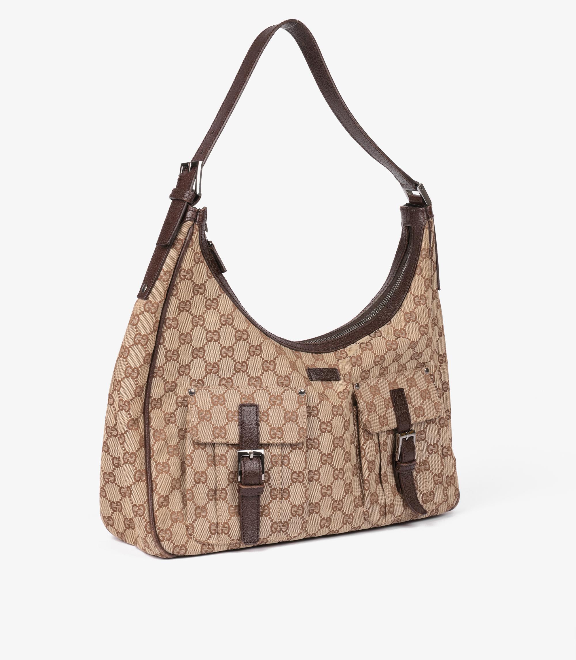Gucci Beige GG Canvas & braunes Schweinsleder Vintage Double Pocket Hobo Bag

Details zum Produkt
Xupes Ref: CB1267
Marke: Gucci
Modell: Double Pocket Hobo Bag 
Typ: Henkel oben, Schulter
Seriennummer: 114266 2123
Farbe: Beige, Braun
Hardware: