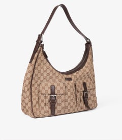 Gucci Beige GG Canvas & braunes Schweinsleder Vintage Double Pocket Hobo Bag