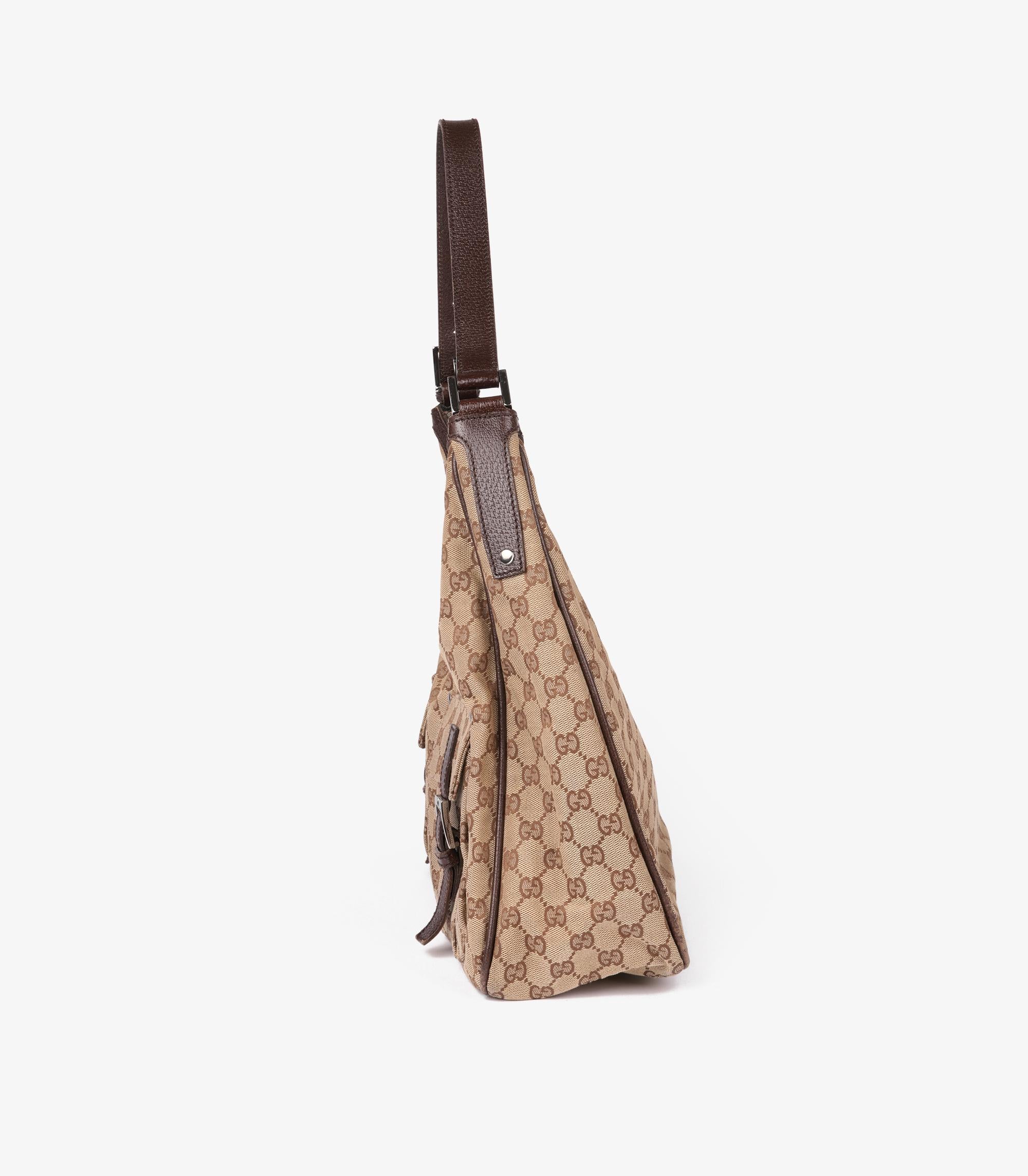 Gucci Beige GG Canvas & braunes Schweinsleder Vintage Double Pocket Hobo Bag Damen