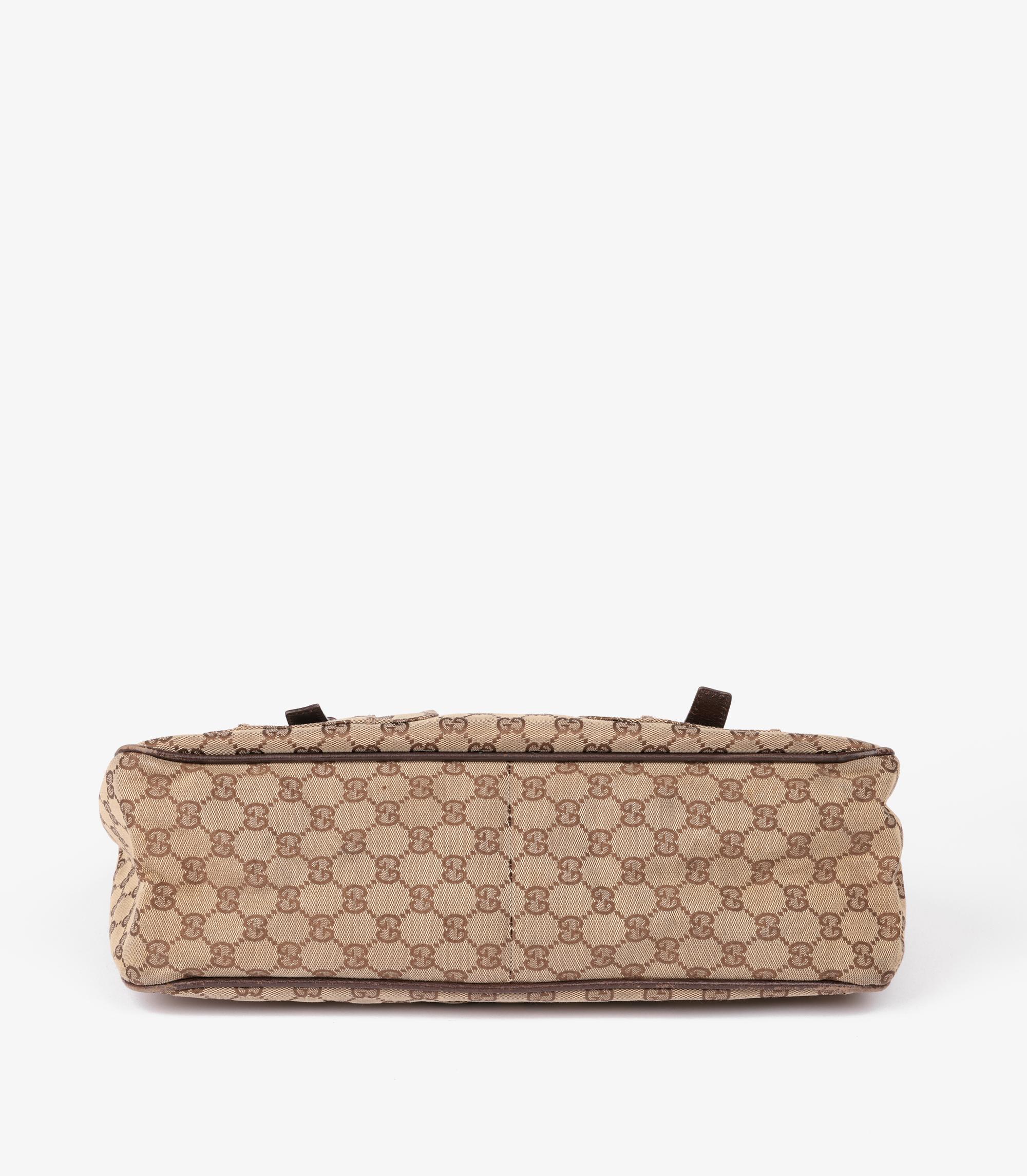 Gucci Beige GG Canvas & braunes Schweinsleder Vintage Double Pocket Hobo Bag 1