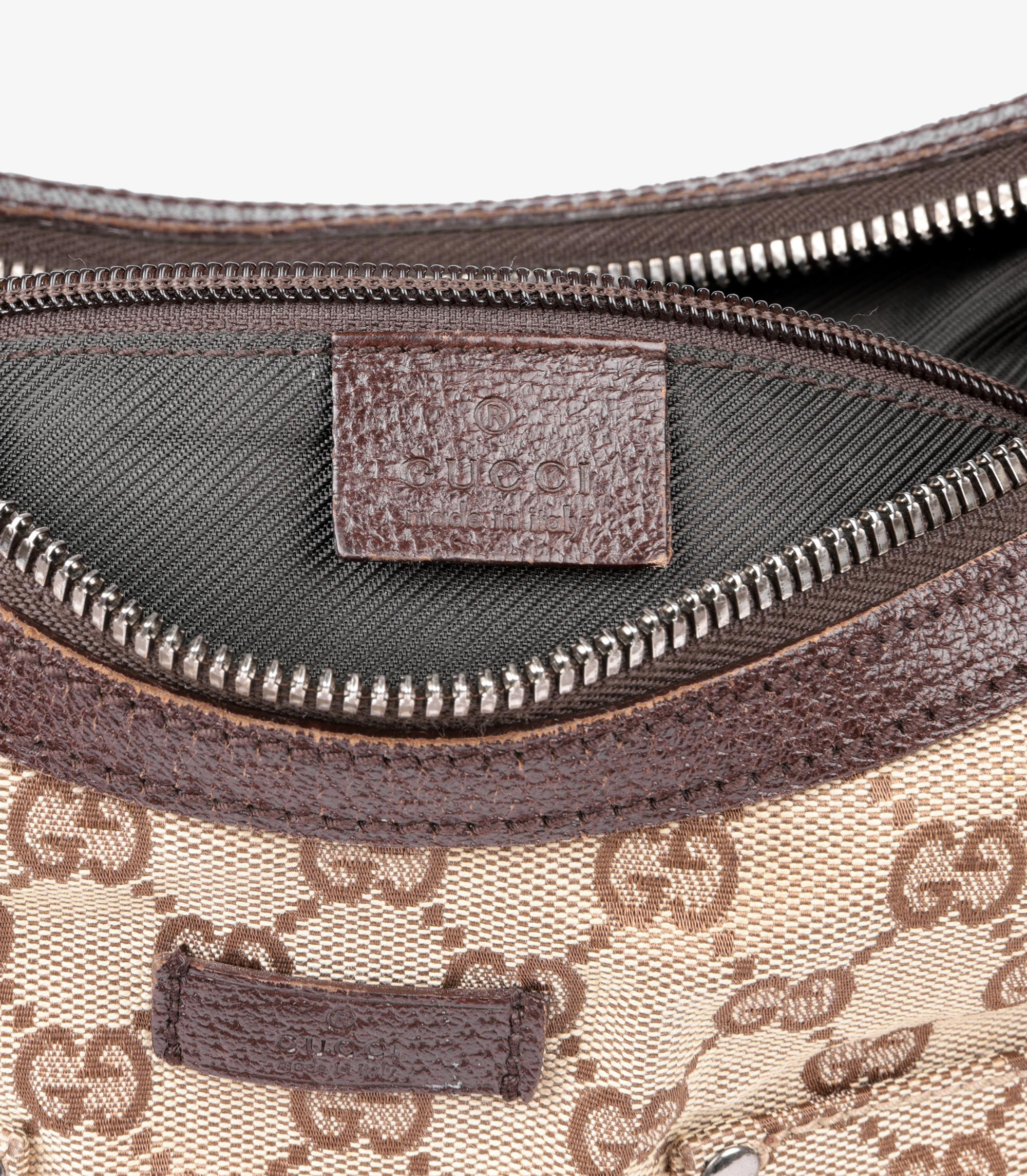 Gucci Beige GG Canvas & braunes Schweinsleder Vintage Double Pocket Hobo Bag 3