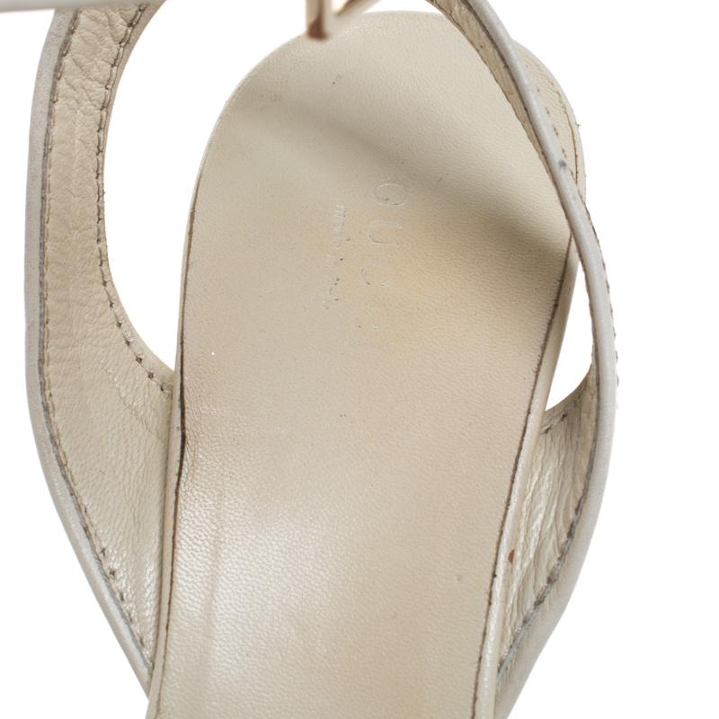 Gucci Beige GG Canvas Cross Strap Wedge Ankle Strap Sandals Size 40  2