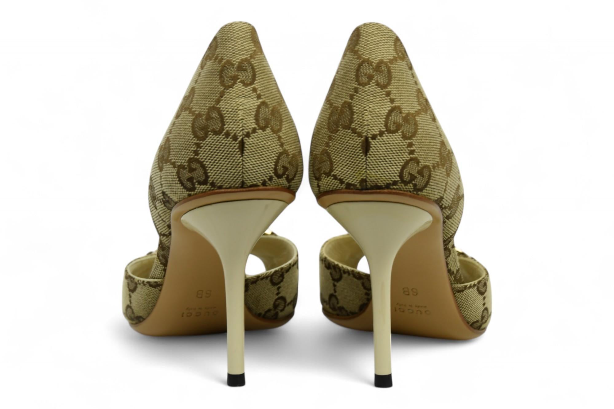 Gucci Beige GG Canvas D’Orsay Pumps with Horsebit  Size 36 For Sale 2