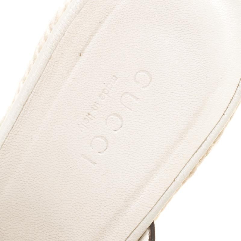 Gucci Beige GG Canvas Espadrille Wedge Peep Toe Slides Size 36.5 4