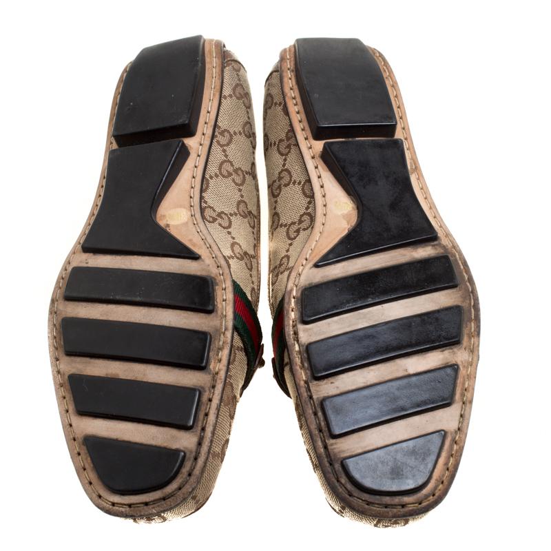Gucci Beige GG Canvas Horsebit Loafers Size 38.5 In Good Condition In Dubai, Al Qouz 2