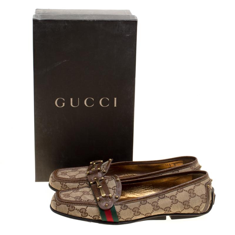 Gucci Beige GG Canvas Horsebit Loafers Size 38.5 2