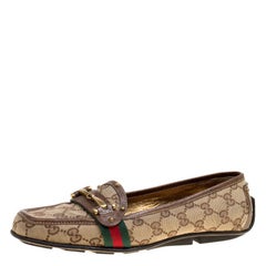 Gucci Beige GG Canvas Horsebit Loafers Size 38.5