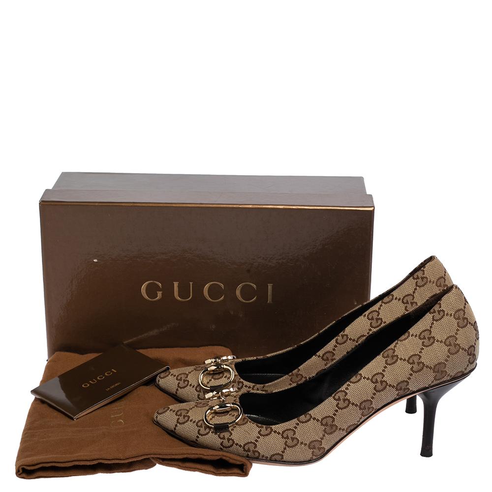Gucci Beige GG Canvas Horsebit Pointed Toe Pumps Size 40 2