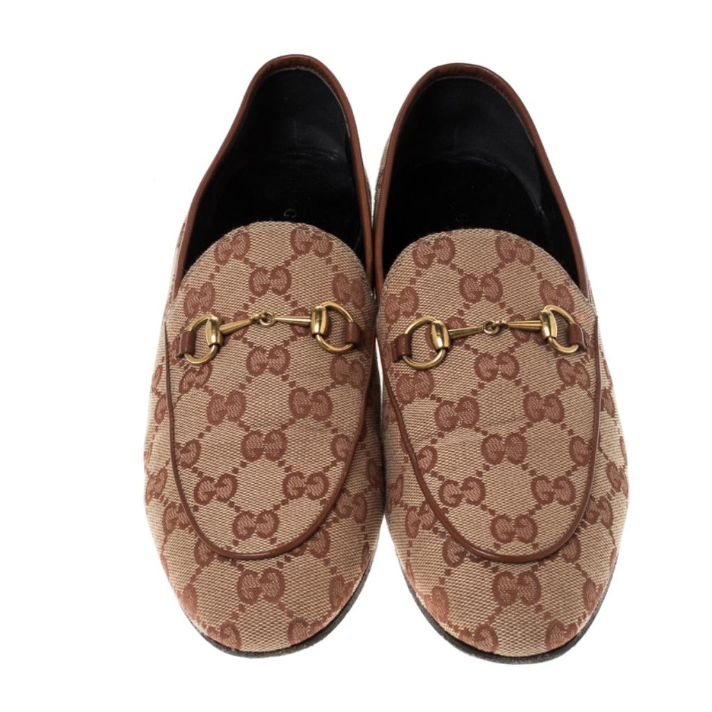Gucci Beige GG Canvas Jordaan Horsebit Loafers Size 39.5 In Good Condition In Dubai, Al Qouz 2