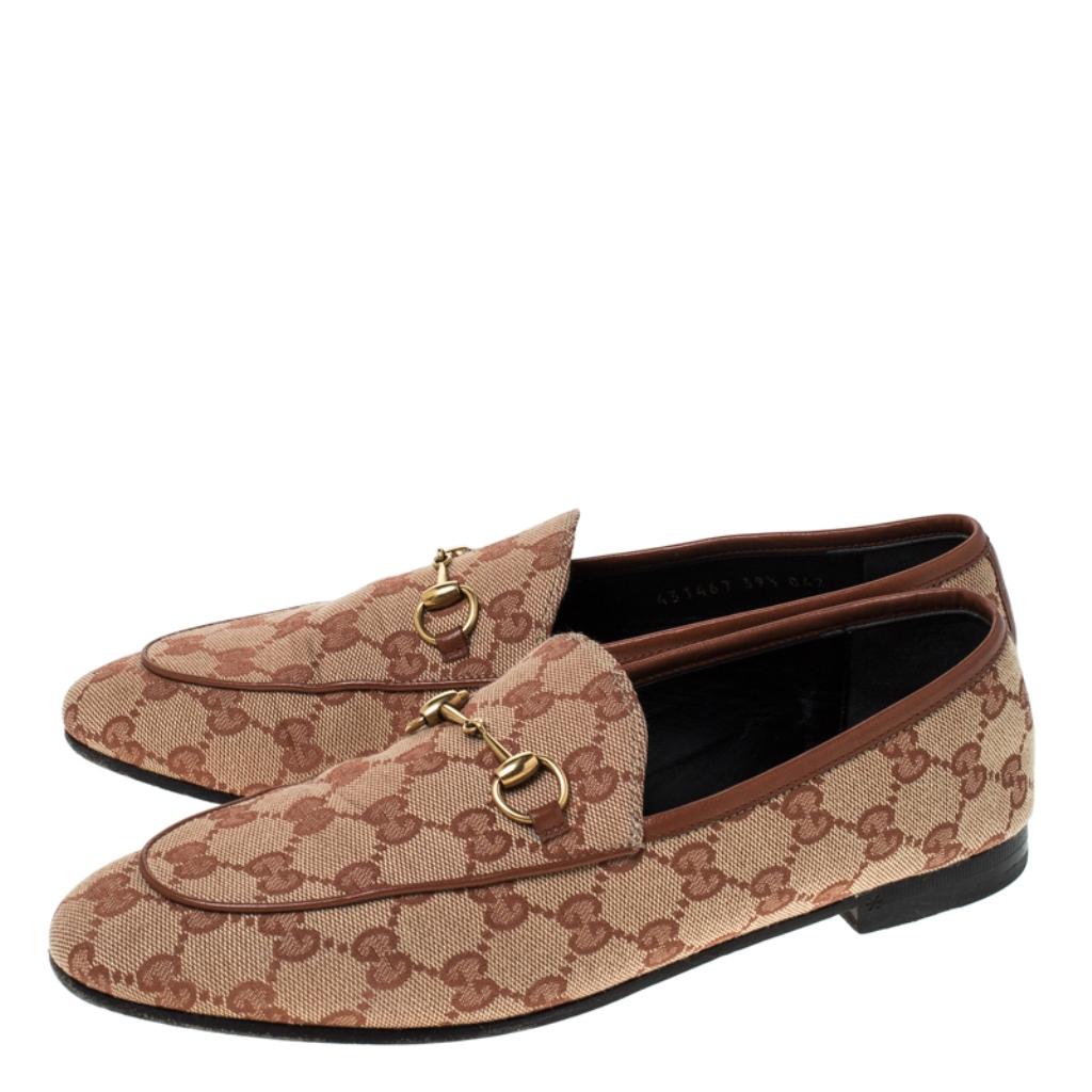 Women's Gucci Beige GG Canvas Jordaan Horsebit Loafers Size 39.5