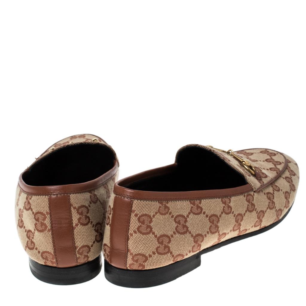 Gucci Beige GG Canvas Jordaan Horsebit Loafers Size 39.5 1