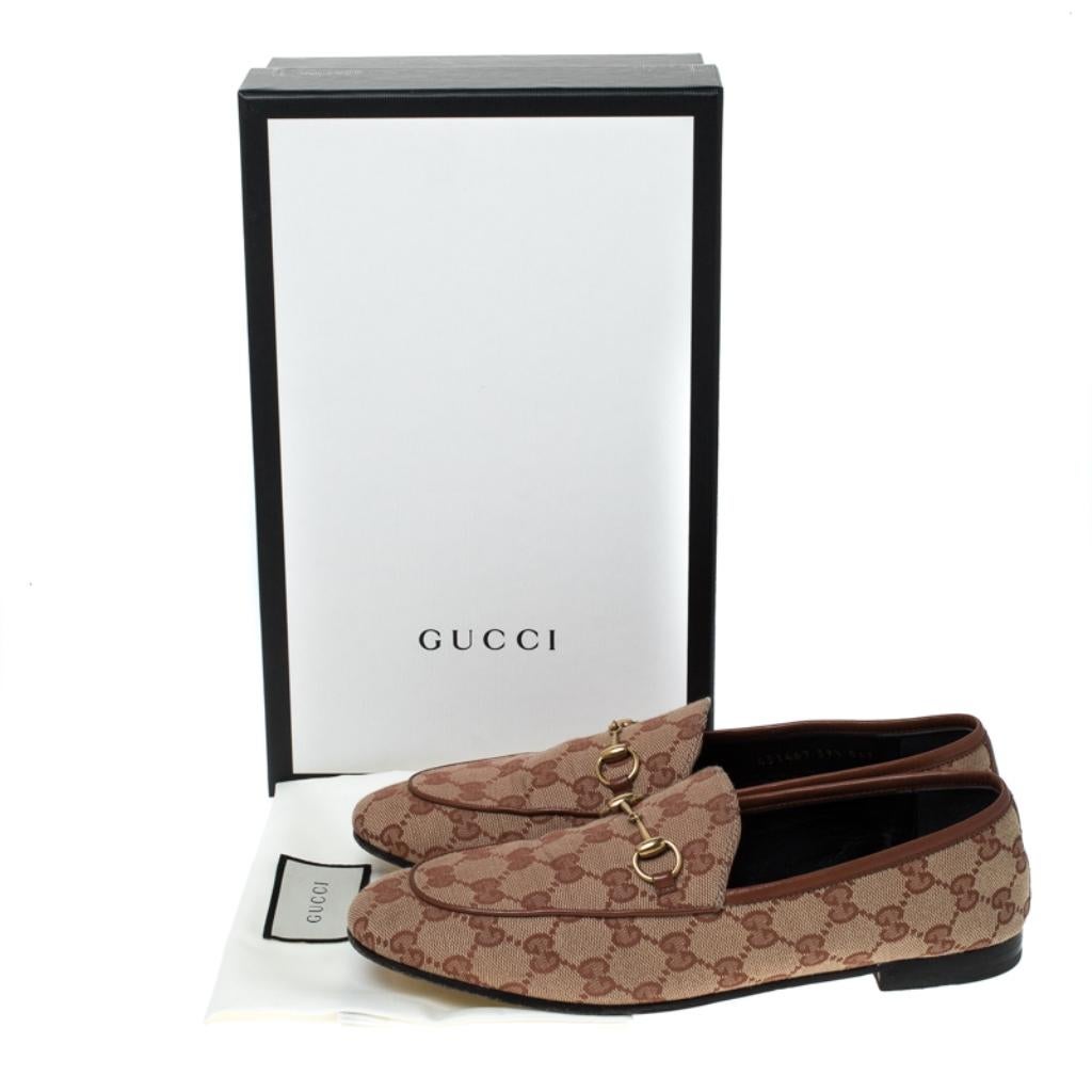 Gucci Beige GG Canvas Jordaan Horsebit Loafers Size 39.5 5