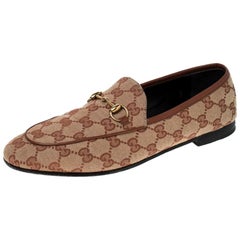 Gucci Beige GG Canvas Jordaan Horsebit Loafers Size 39.5