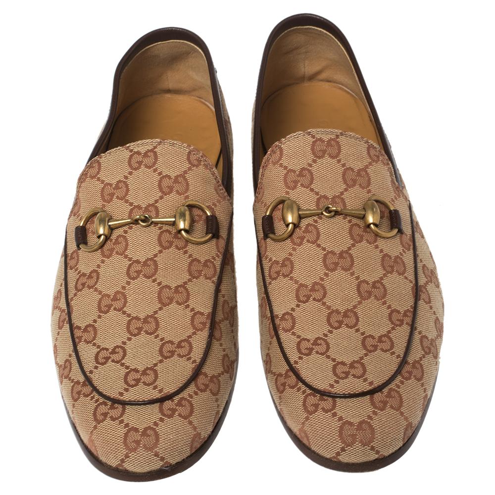 Women's Gucci Beige GG Canvas Jordaan Horsebit Loafers Size 42