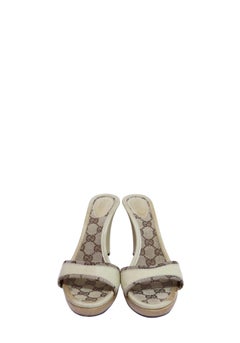 Gucci Beige GG Canvas Leather Slide Mule Heels - EU 38