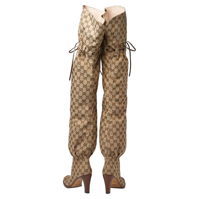 Gucci Beige GG Canvas Lisa Thigh High Boots Size 36 at 1stDibs