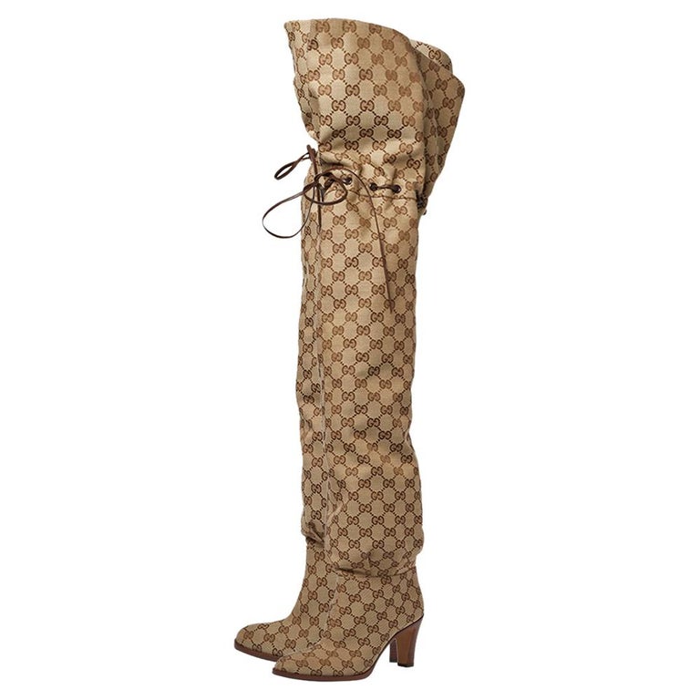 Gucci Beige GG Canvas Lisa Thigh High Boots Size 36 at 1stDibs