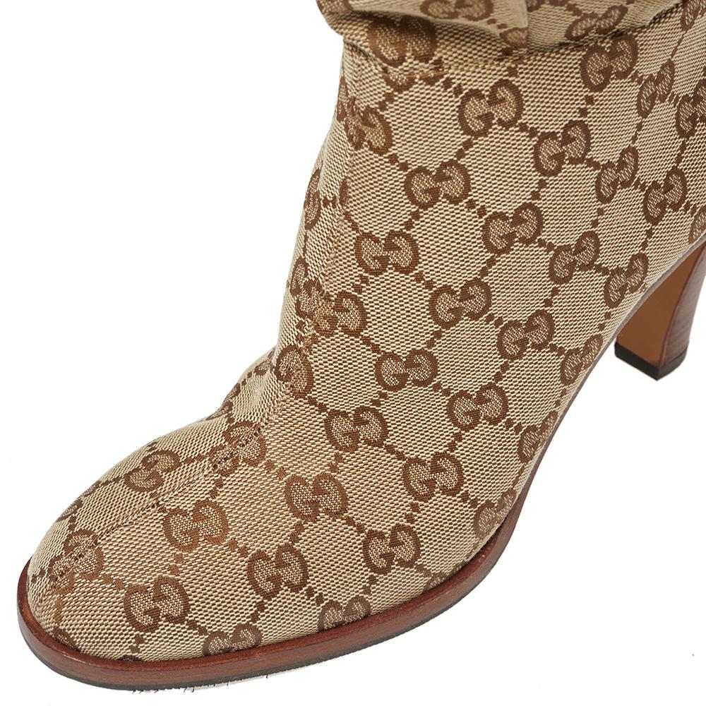 Gucci Beige GG Canvas Lisa Oberschenkel hohe Stiefel Größe 36 2