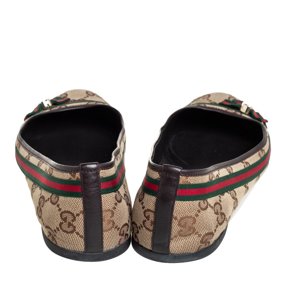 Gucci Beige GG Canvas Mayfair Web Bow Detail Ballet Flats Size 39.5 In Good Condition In Dubai, Al Qouz 2