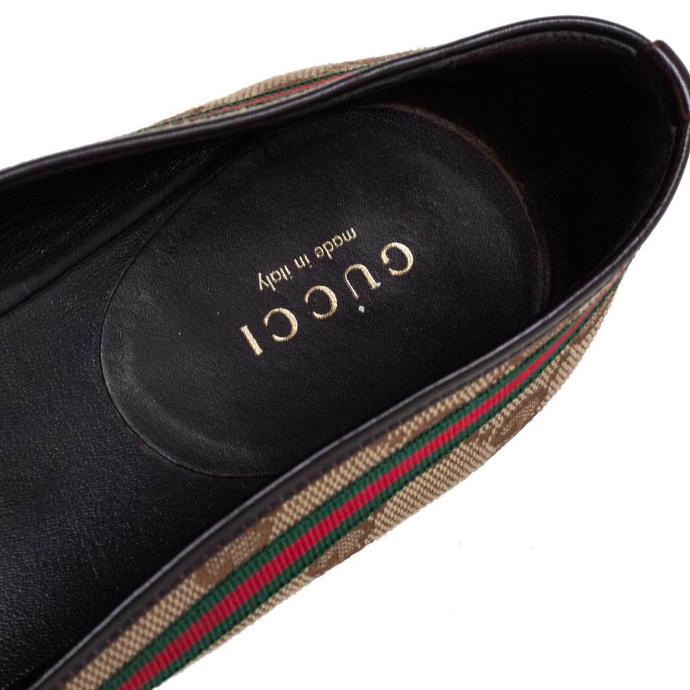 Gucci Beige GG Canvas Mayfair Web Bow Detail Ballet Flats Size 39.5 1