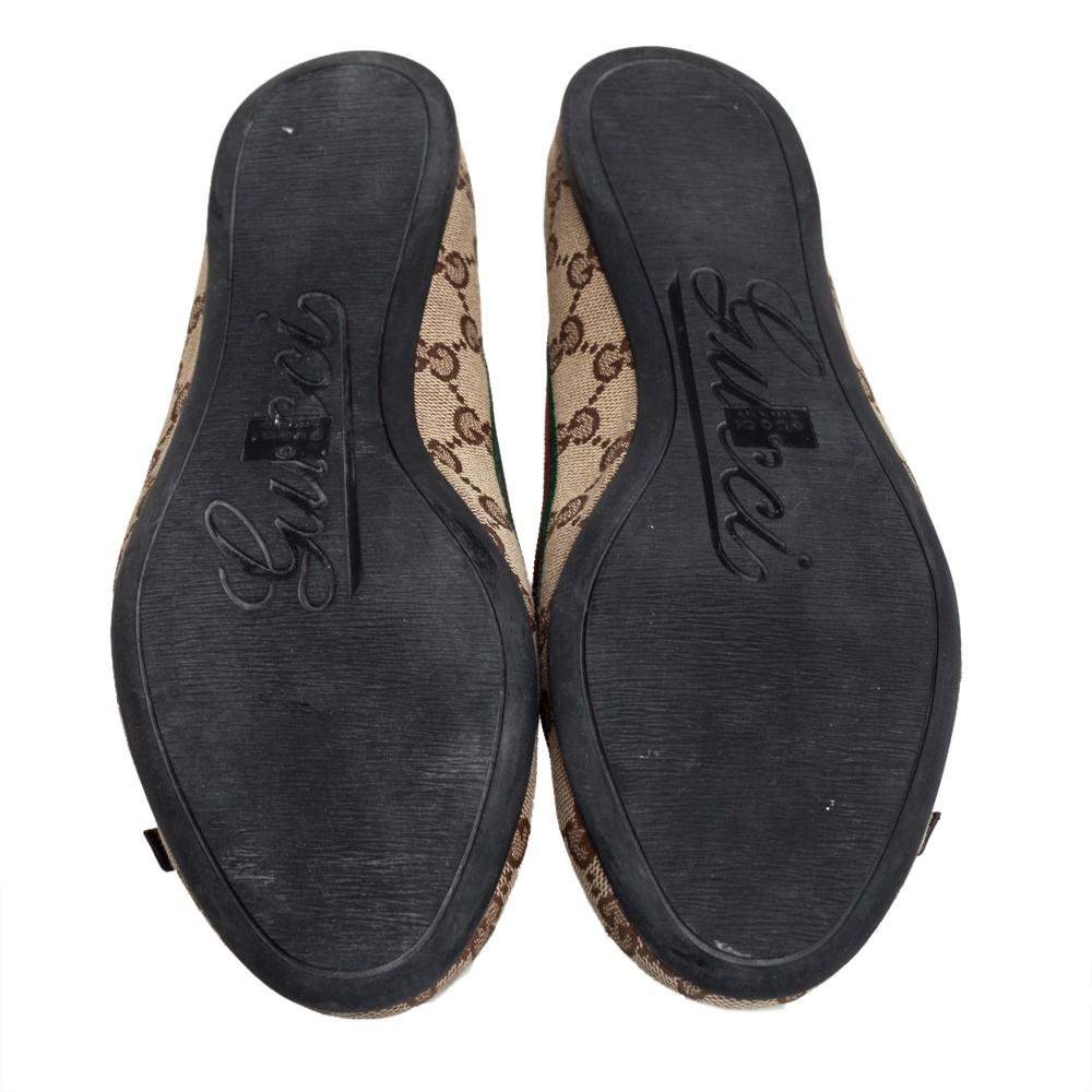 Gucci Beige GG Canvas Mayfair Web Bow Detail Ballet Flats Size 39.5 2